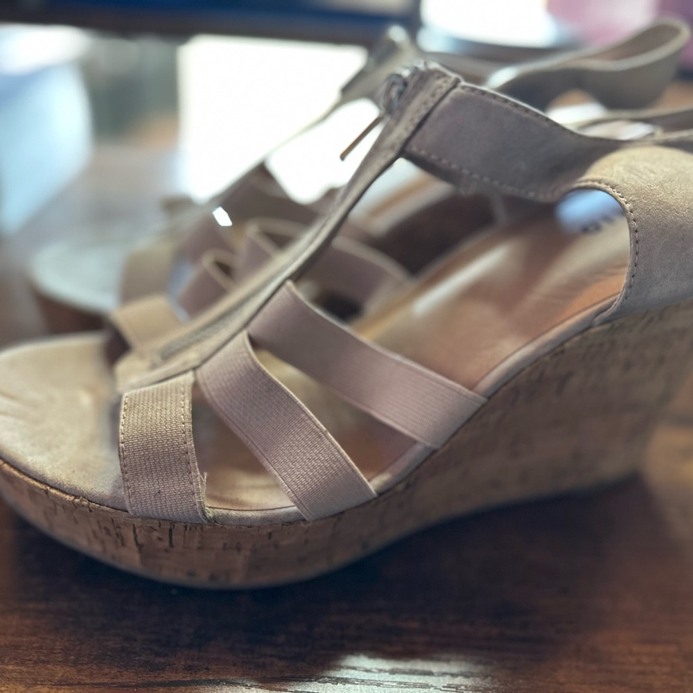 Torrid Taupe Cork Wedge Sandals - Size 12 WW - Light Wear
